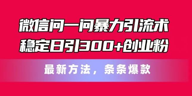 微信问一问暴力引流术，稳定日引300+创业粉，最新方法，条条爆款【揭秘】-聊项目