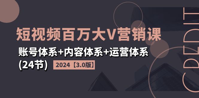 (11795期)2024短视频·百万大V营销课【3.0版】账号体系+内容体系+运营体系(24节)-聊项目