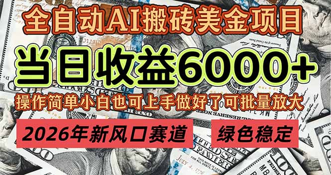 2026年新风口赛道，当日6000+以上，可批量放大，月收入20万+，长期绿色稳定的项目-聊项目