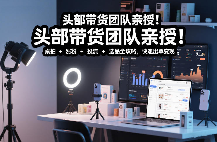 头部带货团队亲授！专业短视频实拍带货课：桌拍+涨粉+投流+选品全攻略，快速出单变现，月入2w+-聊项目
