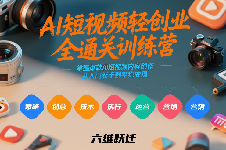 AI短视频轻创业全通关训练营，掌握爆款AI短视频内容创作，从入门新手到平稳变现的六维跃迁-聊项目