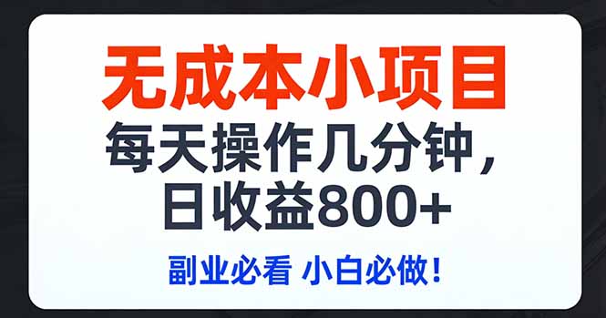 无成本小项目,每天操作几分钟,日收益800+ 副业必看 小白必做！-聊项目
