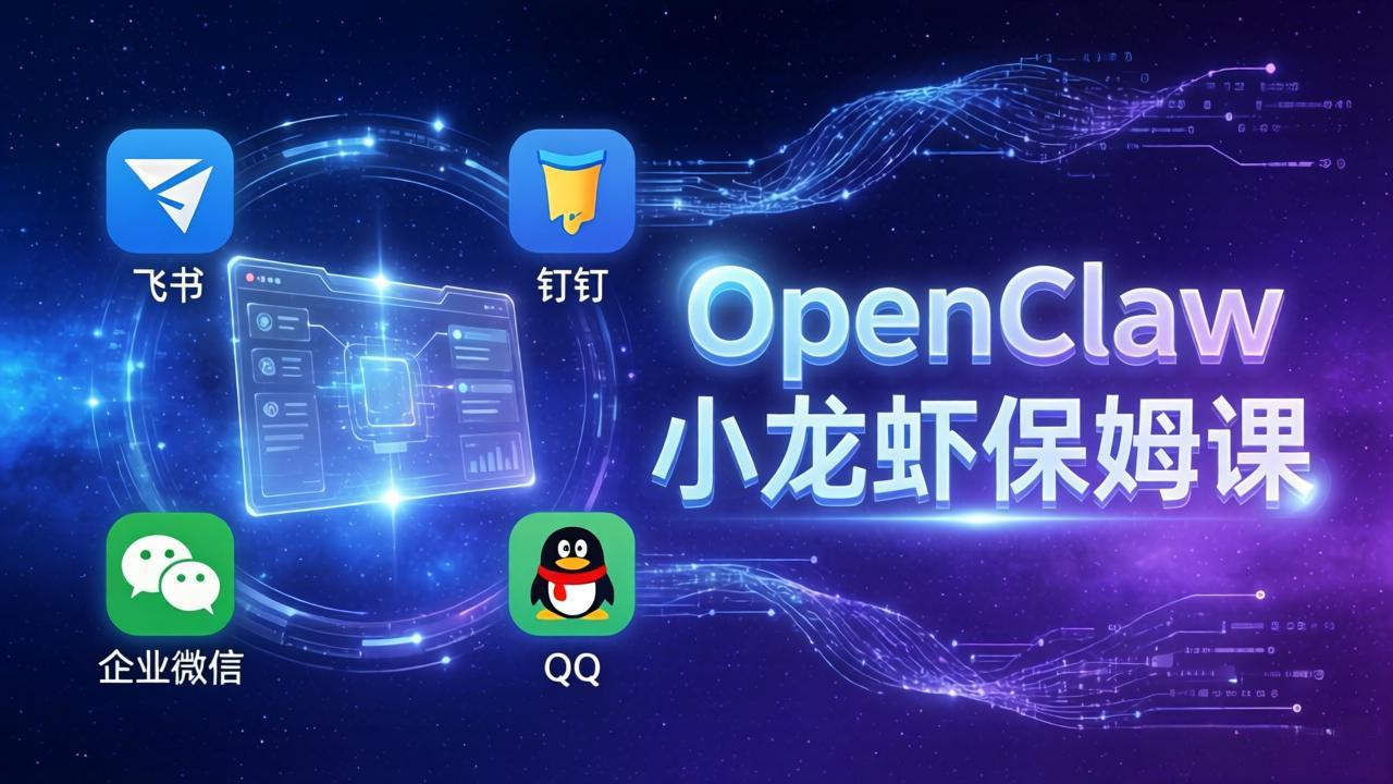 OpenClaw小龙虾保姆课： Windows/macOS/Linux/Docker全系统安装，飞书+钉钉+企业微信+QQ 全接入-聊项目