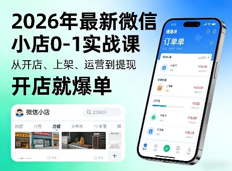 2026年最新微信小店0-1实战课，从开店、上架、运营到提现，开店就爆单-聊项目