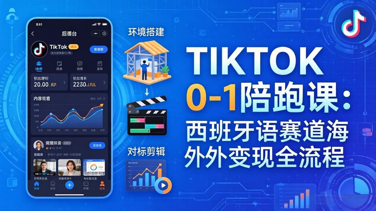TIKTOK 0-1 陪跑课：从环境搭建到刷对标剪辑，西班牙语赛道海外变现全流程-聊项目