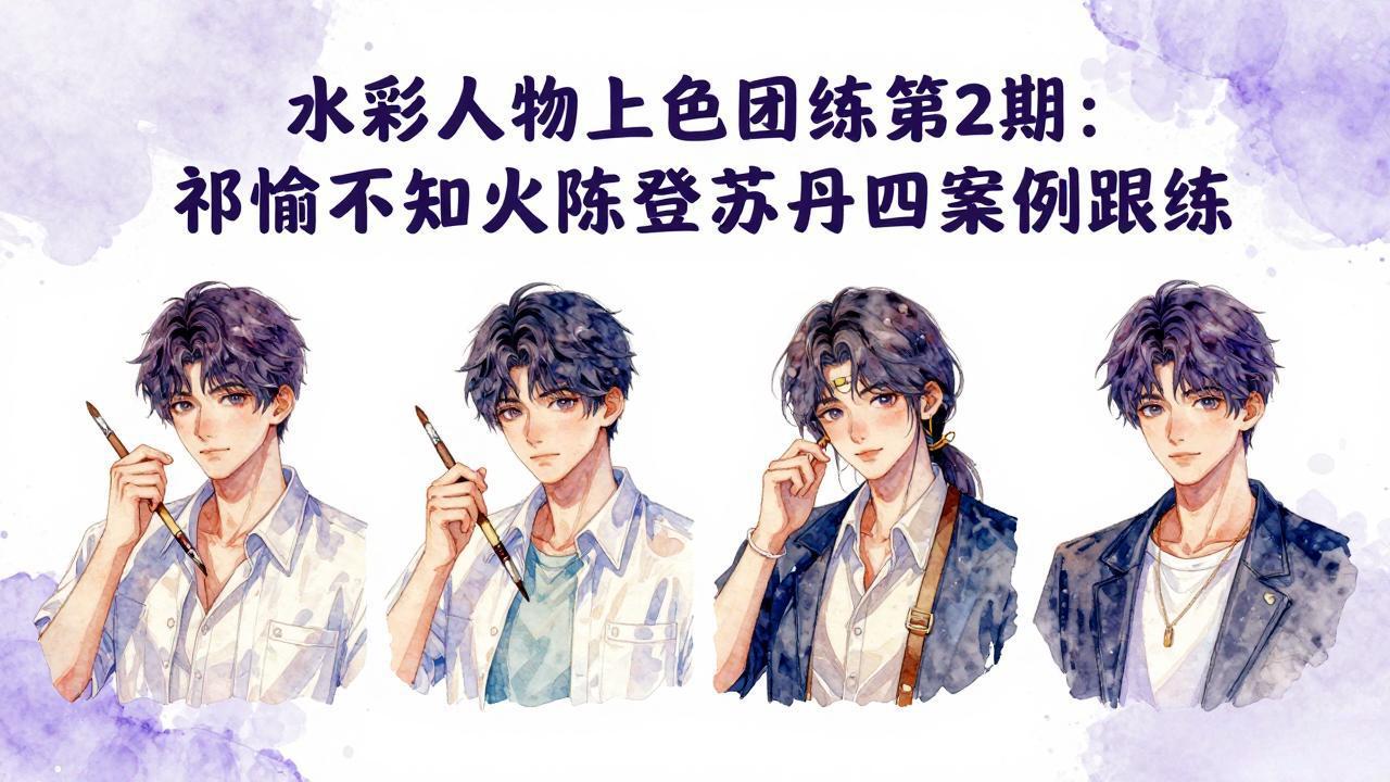 水彩人物上色团练第2期：祁煜不知火陈登苏丹四案例跟练，手把手提升绘画能力-聊项目