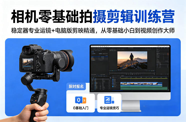 相机零基础拍摄剪辑训练营：稳定器专业运镜+电脑版剪映精通，从零基础小白到视频创作大师-聊项目