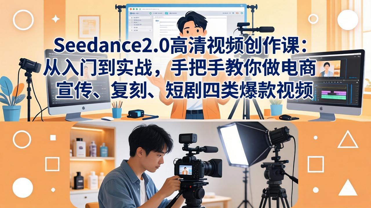 Seedance2.0高清视频创作课：从入门到实战，手把手教你做电商、宣传、复刻、短剧四类爆款视频-聊项目