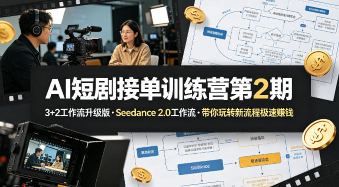 AI短剧接单训练营第2期，3+2工作流升级版，Seedance 2.0工作流，带你玩转新流程极速賺钱-聊项目