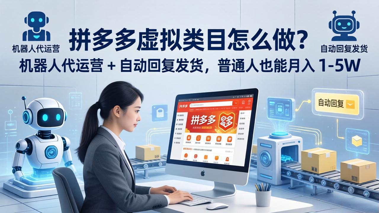 拼多多虚拟类目怎么做？机器人代运营 + 自动回复发货，普通人也能月入 1-5W-聊项目