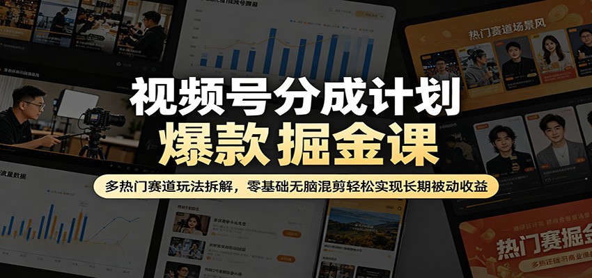 视频号分成计划爆款掘金课：多热门赛道玩法拆解，零基础无脑混剪轻松实现长期被动收益-聊项目