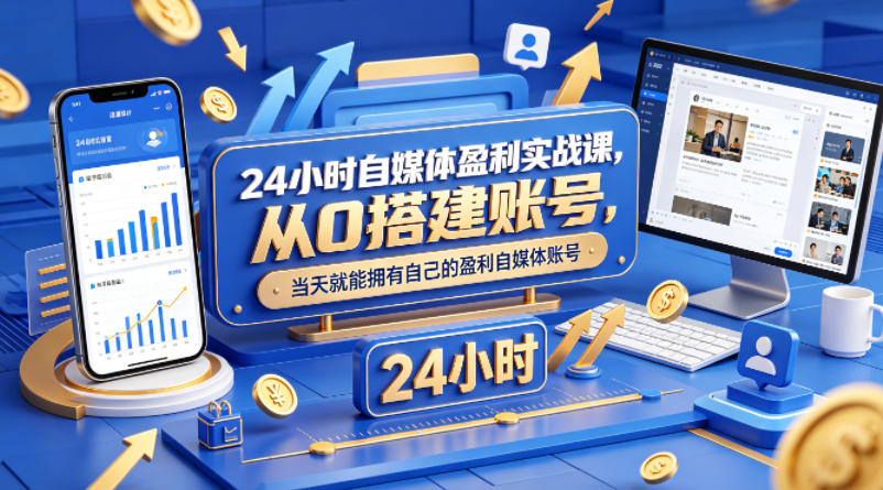 24小时自媒体盈利实战课，从0搭建账号，当天就能拥有自己的盈利自媒体账号-聊项目
