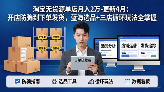 淘宝无货源5.0单店月入2万-更新4月：开店防骗到下单发货，蓝海选品+三店循环玩法全掌握-聊项目