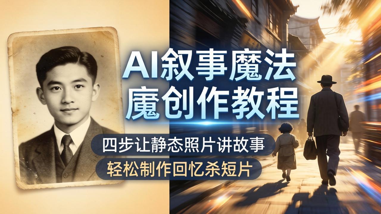 AI叙事魔法创作教程，四步让静态照片讲故事，老照片修复加动态特效，轻松制作回忆杀短片-聊项目