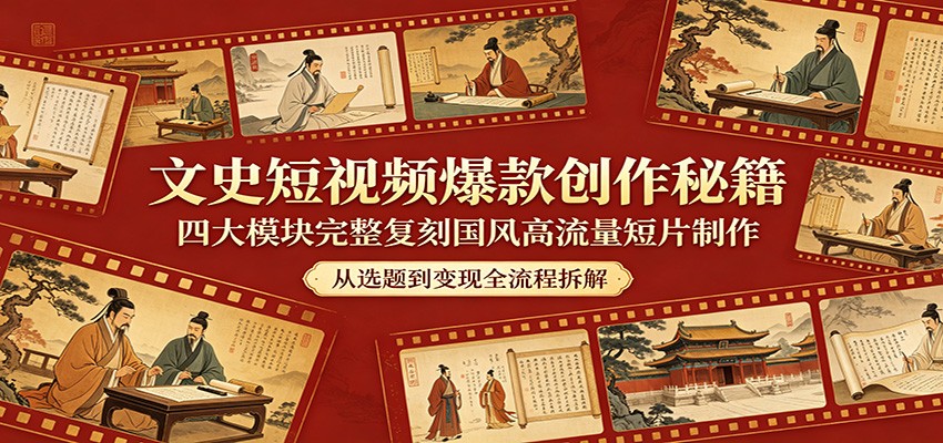 文史短视频爆款创作秘籍：四大模块完整复刻国风高流量短片制作-聊项目