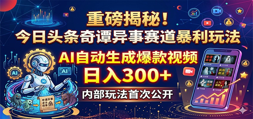 重磅揭秘！今日头条奇谭异事赛道暴利玩法：AI自动生成爆款视频，日入300+-聊项目