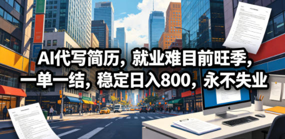 AI代写简历，就业难目前旺季，一单一结，稳定日入800，永不失业-聊项目