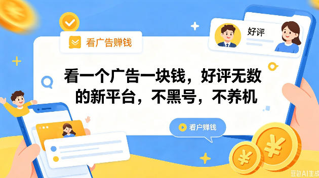 看一个广告一块钱，好评无数的新平台，不黑号，不养机，一撸几十块钱还是不错的【揭秘】-聊项目