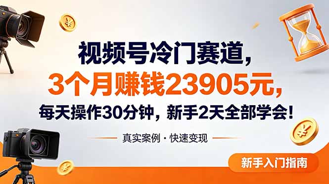 视频号冷门赛道，3个月变现23905元，新手2天学会 每天操作30分钟！-聊项目