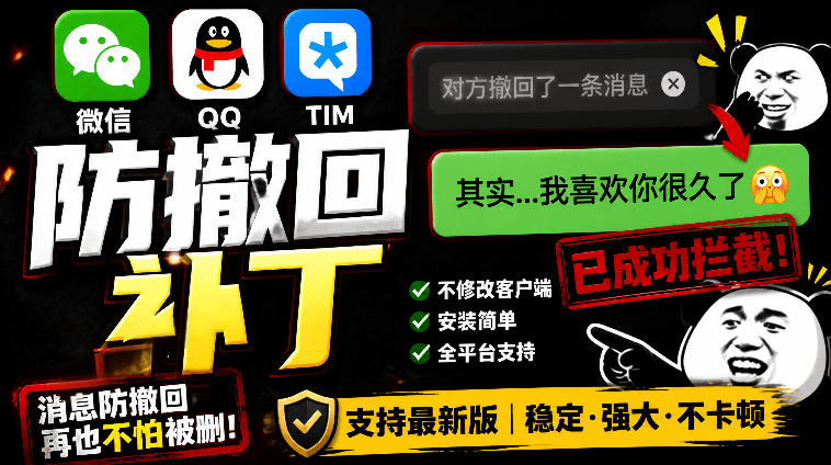 Windows下PC版微信/QQ/TIM的防撤回多开工具！开源免费使用，且免费长期维护RevokeMsgPatcher-聊项目