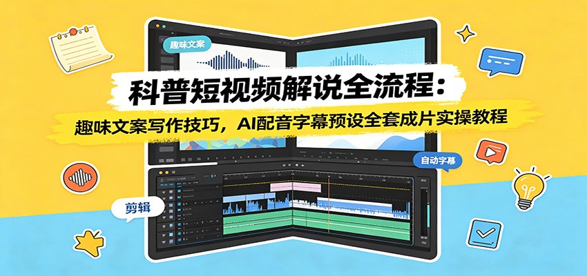 科普短视频解说全流程：趣味文案写作技巧，AI配音字幕预设全套成片实操教程-聊项目