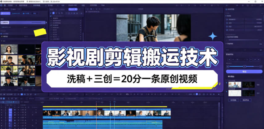 影视剧剪辑搬运技术，洗稿+三创=20分一条原创视频-聊项目