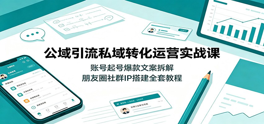 公域引流私域转化运营实战课：账号起号爆款文案拆解，朋友圈社群IP搭建全套教程-聊项目