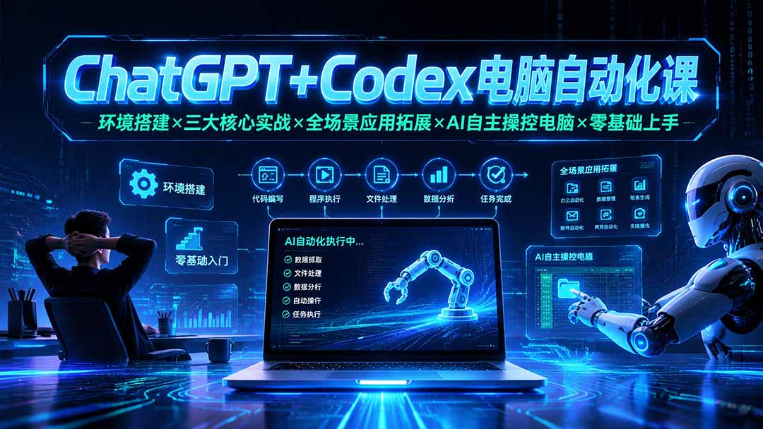 ChatGPT+Codex电脑自动化课：环境搭建×三大核心实战×全场景应用拓展×AI自主操控电脑×零基础上手-聊项目
