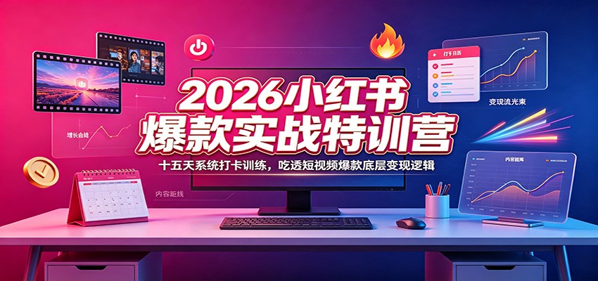 2026小红书爆款实战特训营：十五天系统打卡训练，吃透短视频爆款底层变现逻辑-聊项目