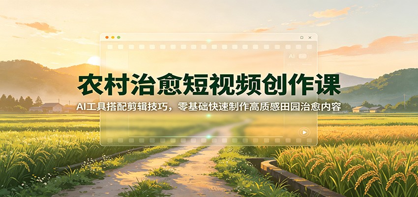 农村治愈短视频创作课：AI工具搭配剪辑技巧，零基础快速制作高质感田园治愈内容-聊项目
