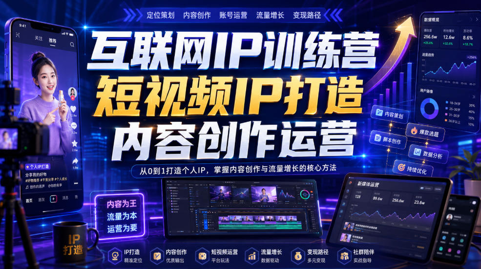 互联网IP训练营，短视频IP打造，内容创作运营-聊项目