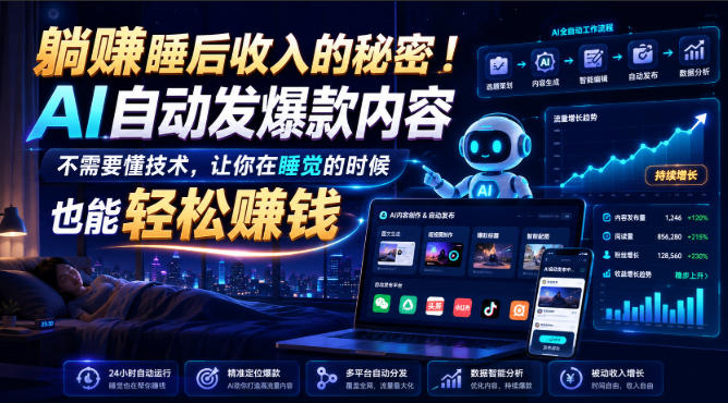 躺賺睡后收入的秘密！AI自动发爆款内容，不需要懂技术，让你在睡觉的时候也能轻松賺钱【原创双语字幕】-聊项目