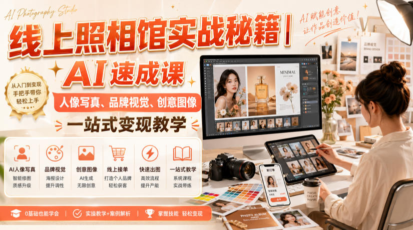 线上照相馆实战秘籍｜AI速成课，人像写真、品牌视觉、创意图像一站式变现教学-聊项目