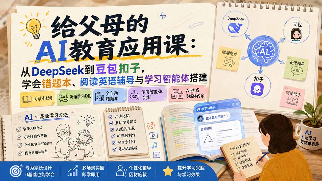 给父母的AI教育应用课：从DeepSeek到豆包扣子，学会错题本、阅读英语辅导与学习智能体搭建-聊项目