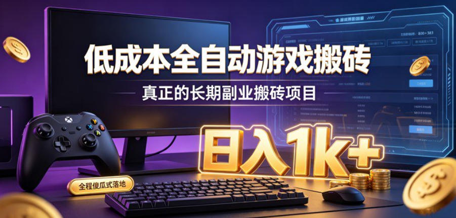 低成本全自动游戏搬砖，真正的长期副业搬砖项目，日入1k+，全程傻瓜式落地【揭秘】-聊项目