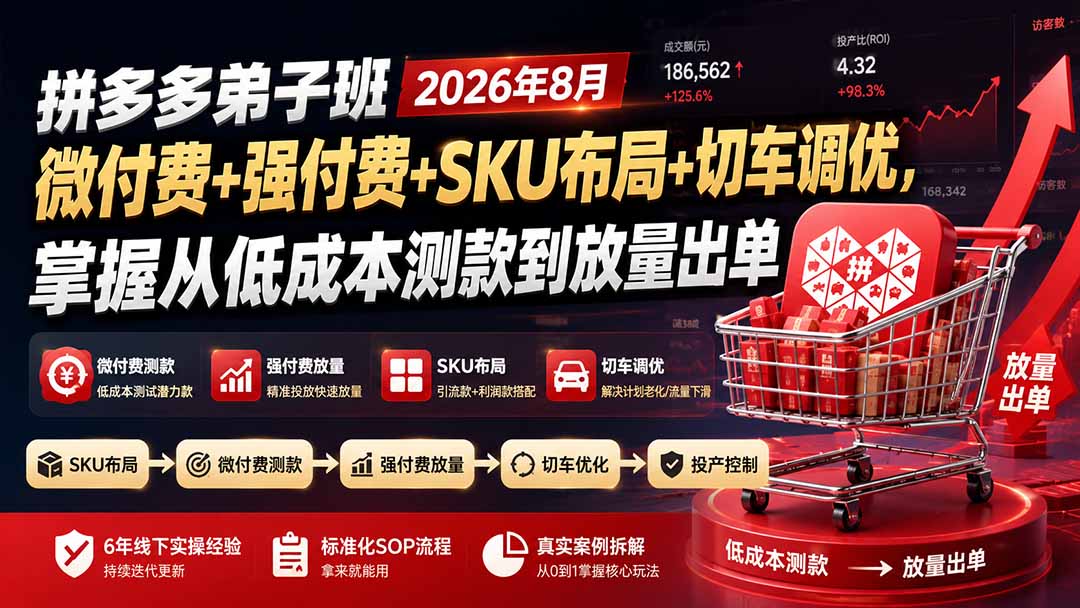 拼多多弟子班2026年8月：微付费+强付费+SKU布局+切车调优，掌握从低成本测款到放量出单-聊项目