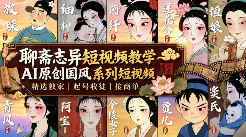 聊斋志异短视频教学,AI原创国风系列短视频,精选独家丨起号收徒丨接商单(更新0818)