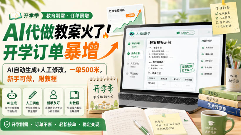 AI代做教案火了！开学订单暴增，AI自动生成+人工修改，一单500米，新手可做，附教程【揭秘】-聊项目