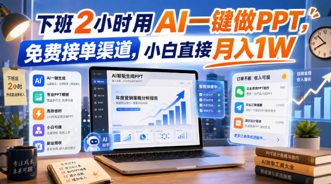 下班2小时用AI一键做PPT，免费接单渠道，小白直接月入1W【揭秘】-聊项目