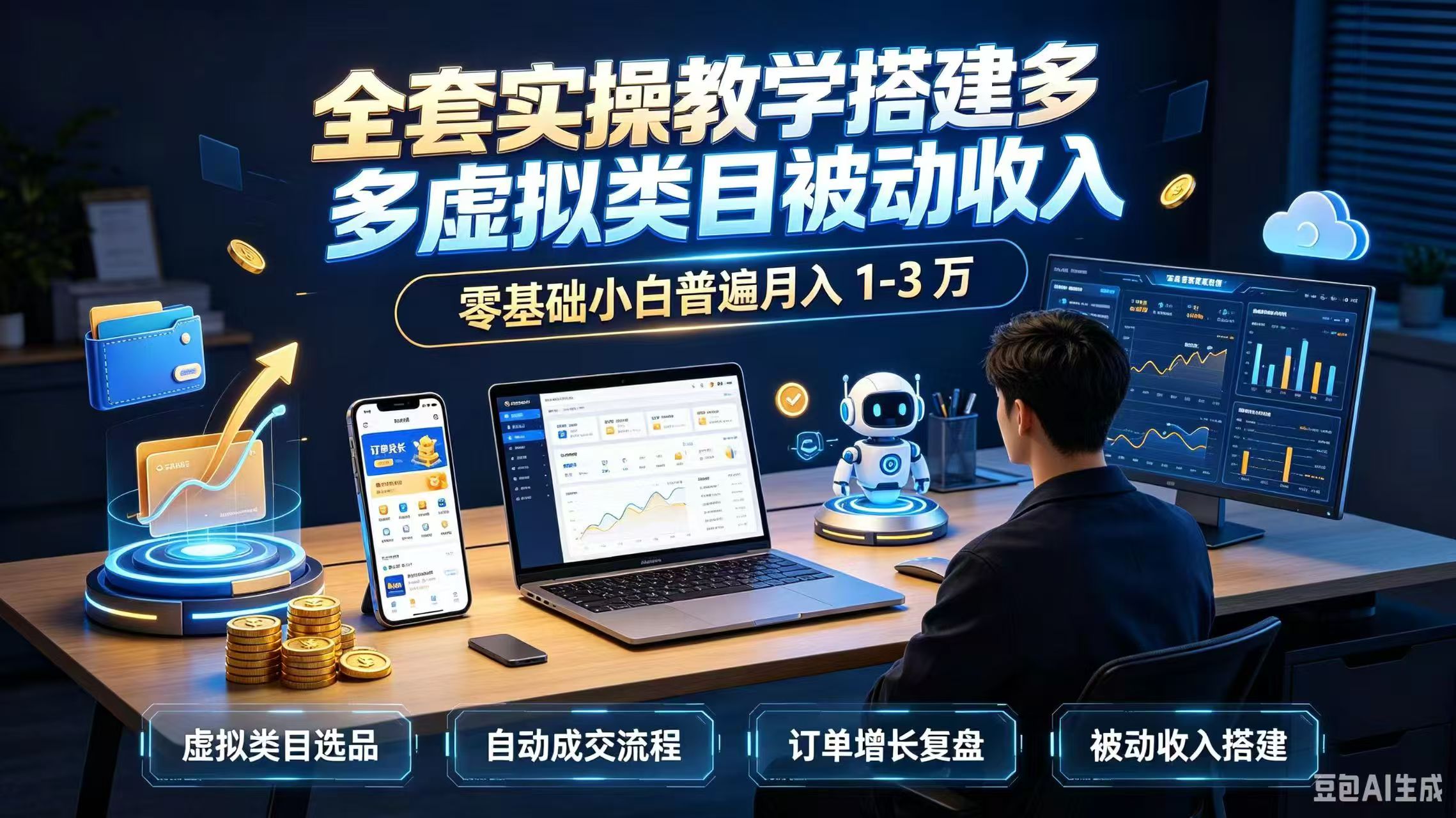 全套实操教学搭建多多虚拟类目被动收入，零基础小白普遍月入 1-3 万-聊项目