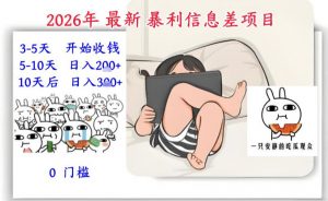 2026年最新暴利信息差项目:3-5天开始收米,10天后稳定3张,0门槛,每天两三个小时搞定-聊项目