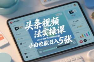 头条视频玩法实操课，从0-1全细节头条所有问题，小白也能日入5张-聊项目