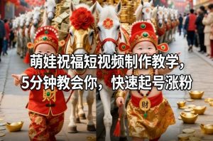 萌娃祝福短视频制作教学,5分钟教会你,快速起号涨粉-聊项目