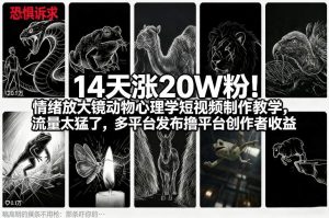 14天涨20W粉！情绪放大镜动物心理学短视频制作教学，流量太猛了，多平台发布撸平台创作者收益-聊项目