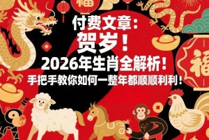 付费文章:贺岁!2026年生肖全解析!手把手教你如何一整年都顺顺利利!-聊项目