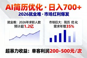 AI优化简历,日入700+,2026就业难,市场巨大,超暴力!-聊项目