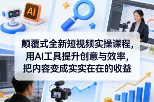 颠覆式全新短视频实操课程,用AI工具提升创意与效率,把内容变成实实在在的收益-聊项目