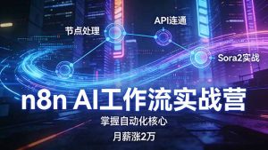 n8n AI工作流实战营,节点处理+API连通+Sora2实战,掌握自动化核心月薪涨2万-聊项目