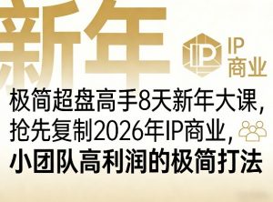 极简超盘高手8天新年大课(26年3月4-13日)，抢先复制2026年IP商业，小团队高利润的极简打法-聊项目