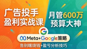 广告投手盈利实战课：月管600万预算大神，带你告别瞎烧钱，Meta+Google策略+盈亏分析-聊项目